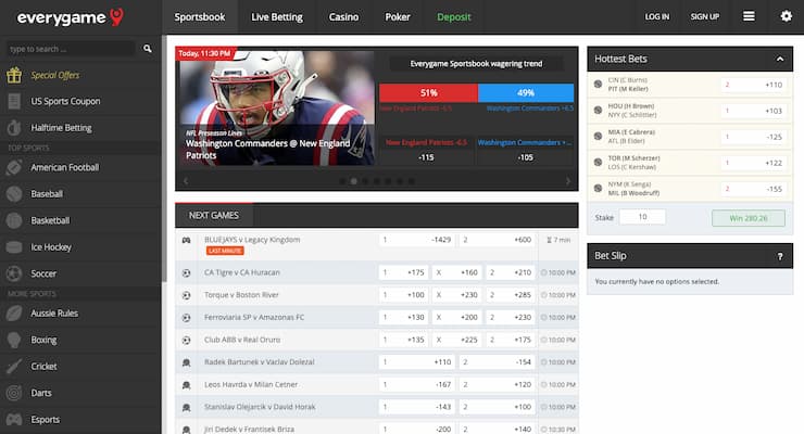 An image of Everygame, a top site for college betting offers.